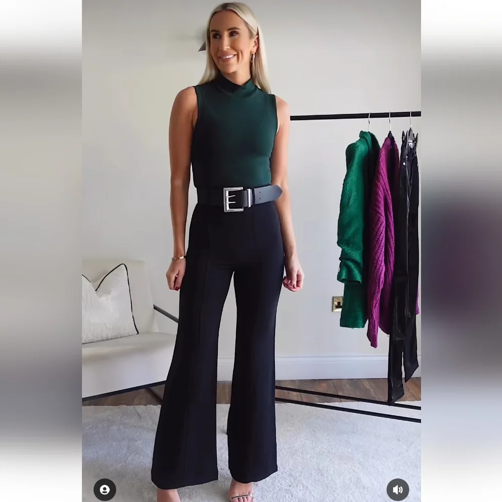 Zara * High Waist Belted Flare Pants Black Size XS